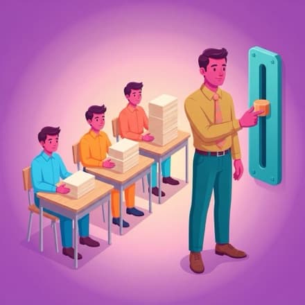 A teacher slides a wall control and each desk gets a different sized stack of work